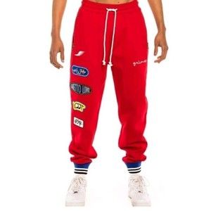 Grimey Mens Y2K Arch Rival Patch Jogger Sweatpants Sz Large Red Logo Streetwear